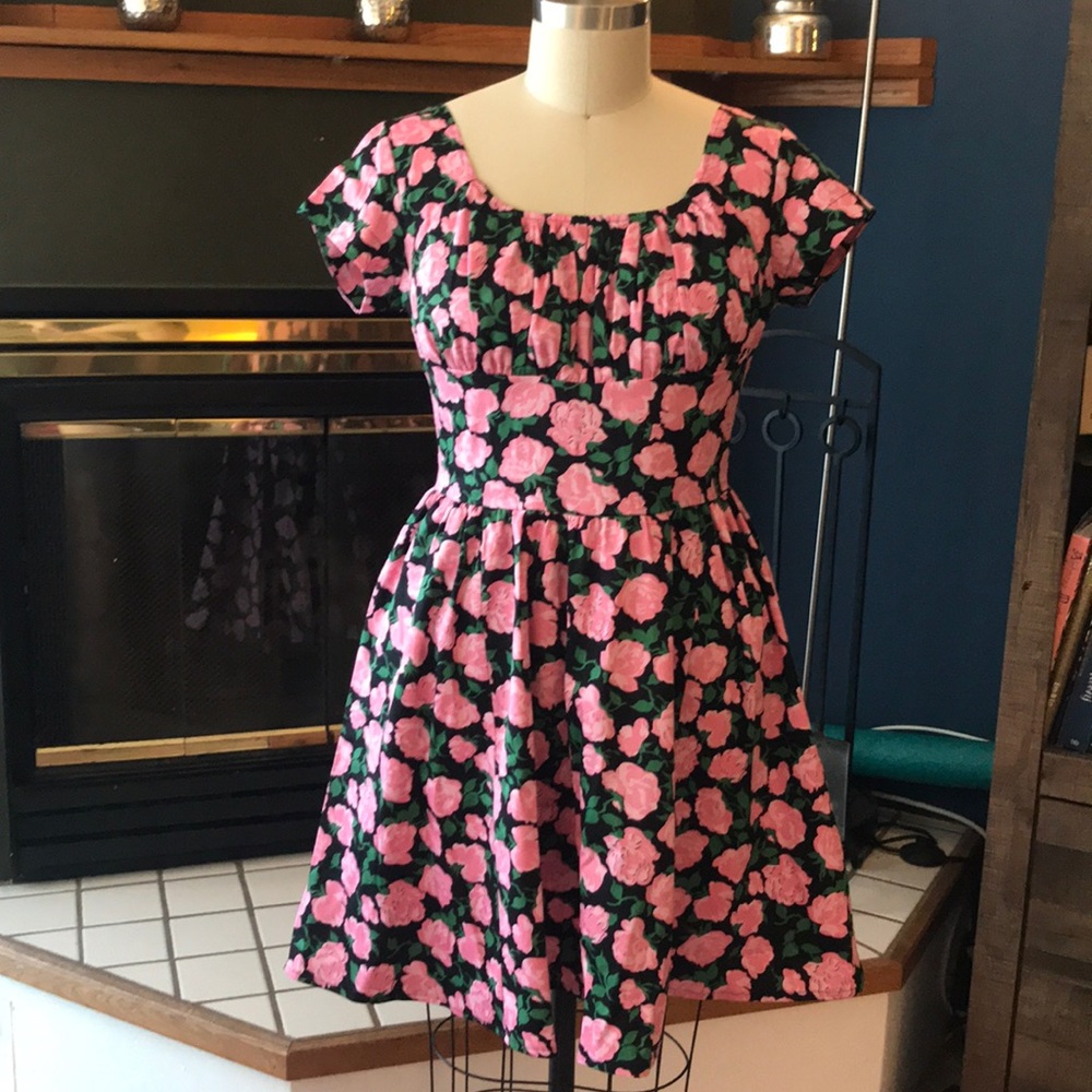 Unique Vintage Pink Roses Party Dress XL